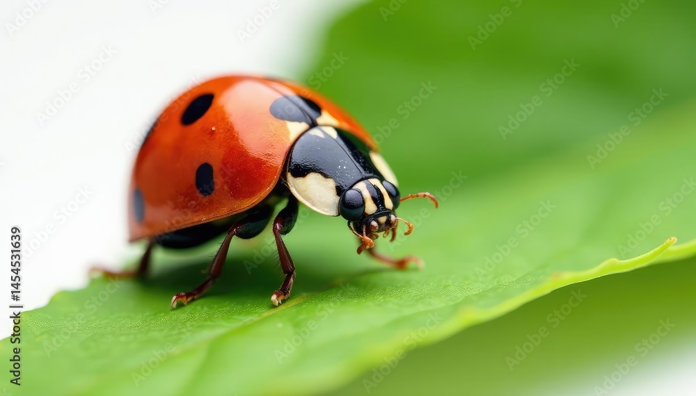 Fototapeta premium Close-up of a single ladybug on white background, pest, ladybug, wildlife photography