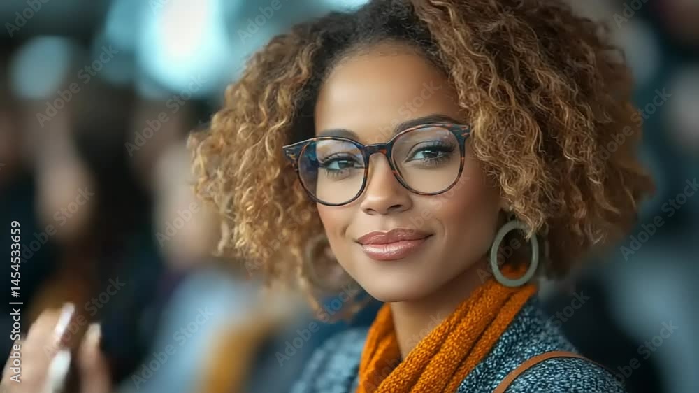 Smiling woman with eyeglasses and stylish scarf Smiling woman with eyeglasses and stylish scarf
