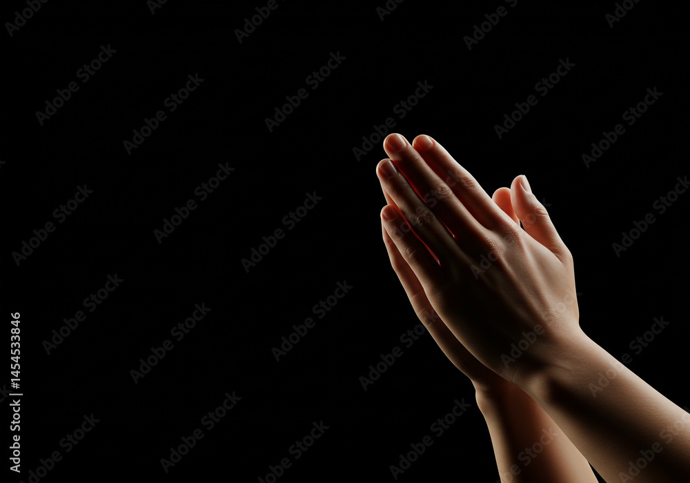 Fototapeta premium Praying Hands in Darkness Hope and Spirituality Image