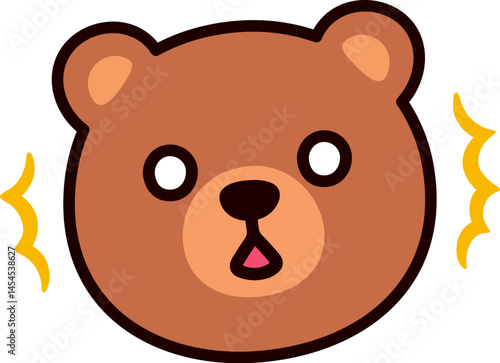 Cute cartoon shocked bear face drawing. Funny character with stunned expression, simple hand drawn vector illustration.