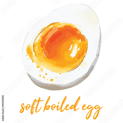 soft boiled egg in watercolor illustration style, isolated vector on white background