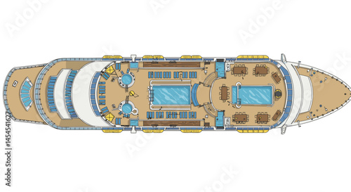 Yacht Layout Design Plan with Pool and Sun Deck  