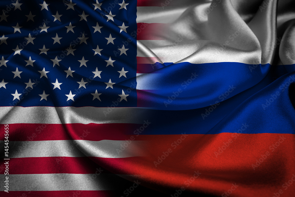 Φωτογραφία Flag of United States of America and Russia - indicates partnership, agreement,