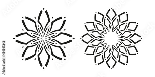 Design Elements Set. Abstract Flower Icons. Radial Geometric Floral Patterns.