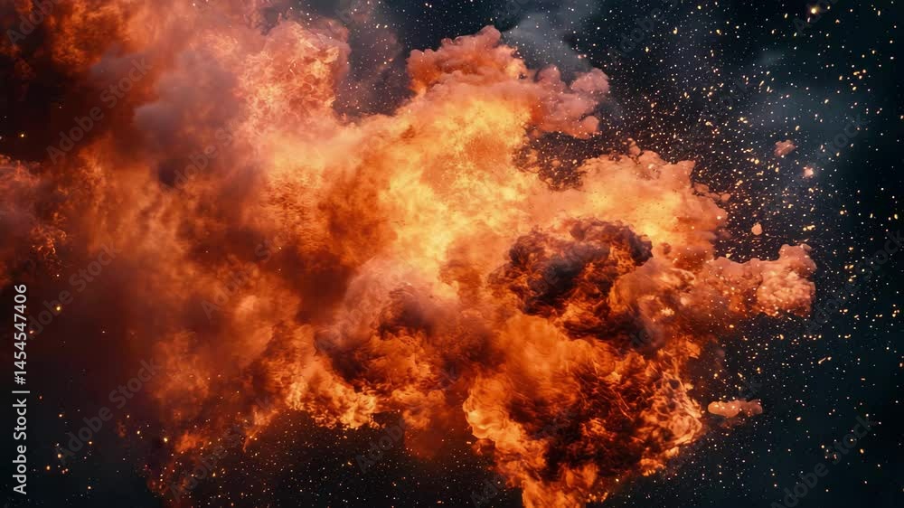 Fire is burning in the sky, with a lot of smoke and ash. The fire is very large and is surrounded by a lot of debris. Scene is intense and chaotic, with the fire being the main focus Fire is burning in the sky, with a lot of smoke and ash. The fire is very large and is surrounded by a lot of debris. Scene is intense and chaotic, with the fire being the main focus