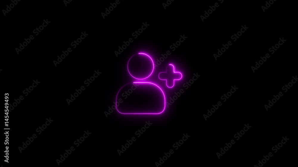 Glowing neon illustration of a person and a plus sign adding new connections Glowing neon illustration of a person and a plus sign adding new connections