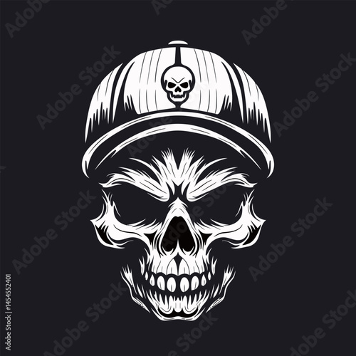Skull wearing a baseball cap