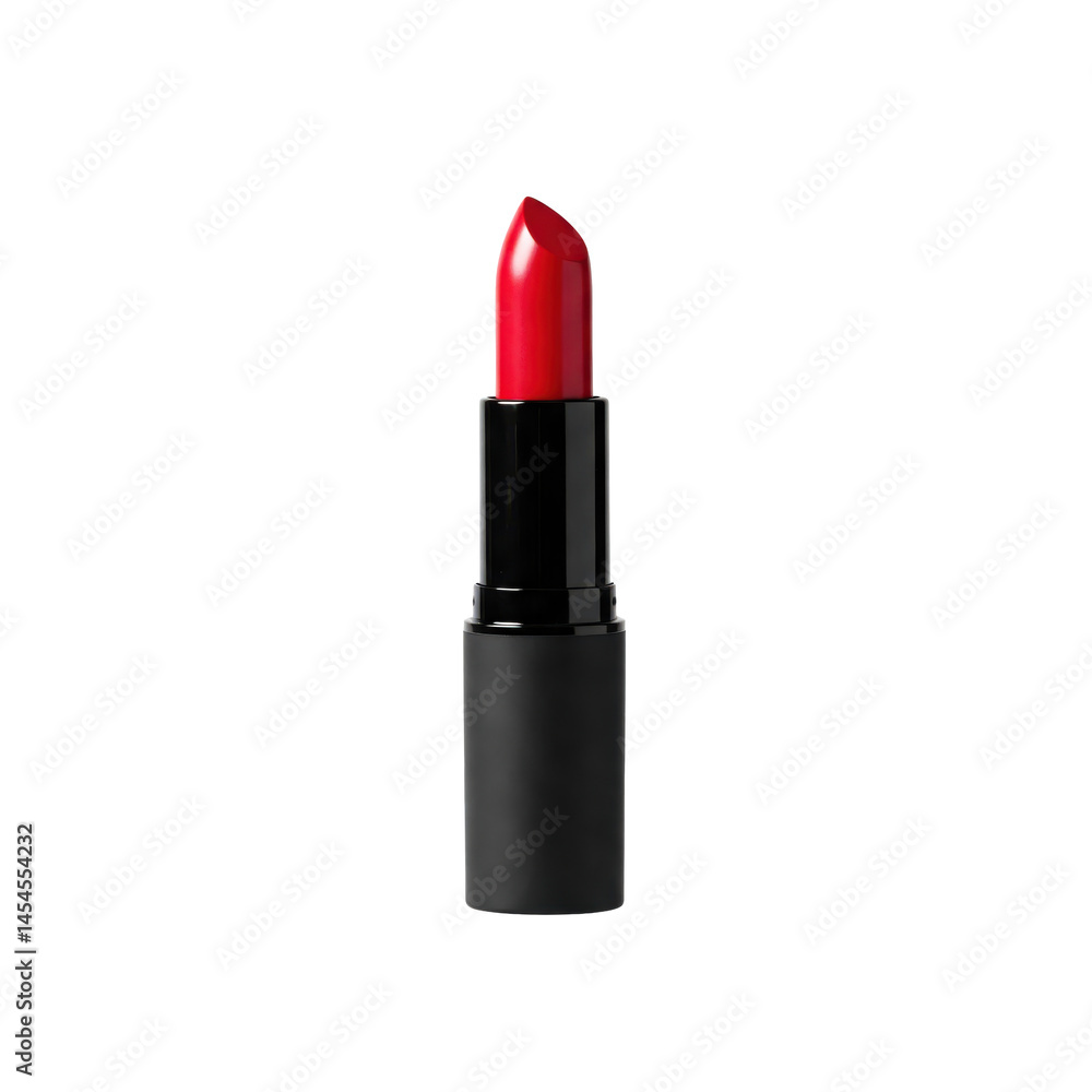 A vertically upright red matte lipstick in bullet case A vertically upright red matte lipstick in bullet case