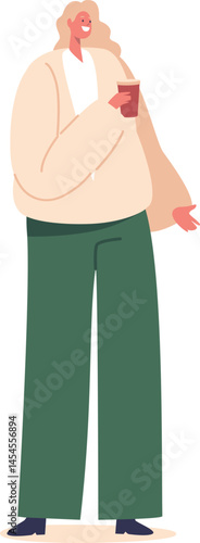 Happy woman holding takeaway cup