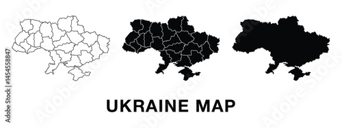 Ukraine map set with administrative divisions, outline, and silhouette. Editable vector for infographics, presentations, and educational use.
