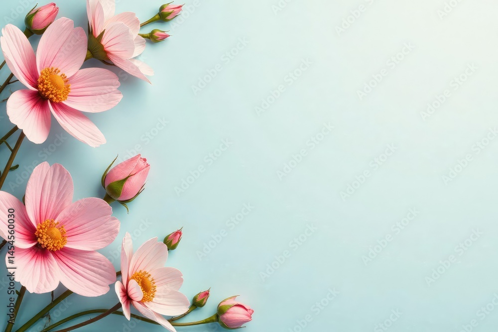 Naklejka premium Subtle floral motif on a soft pastel backdrop , flowers, summer, fabric