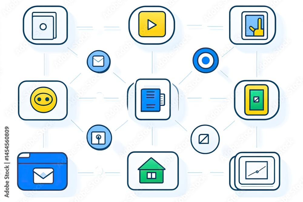 Digital content icons interconnected Digital content icons interconnected