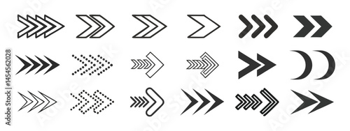 Arrow icon set  various styles outline & filled directional symbols on a white background

