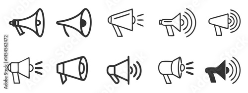 Megaphone line icon announcement & promotion vector symbol on a white background
