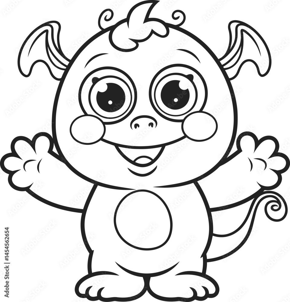 Obraz premium Cute Cartoon Monster: A charming cartoon monster illustration, ready to capture hearts. The adorable creature with big eyes and a friendly smile.