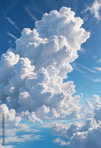 Fluffy white cumulus cloud drifts across vibrant azure sky , landscape, picture