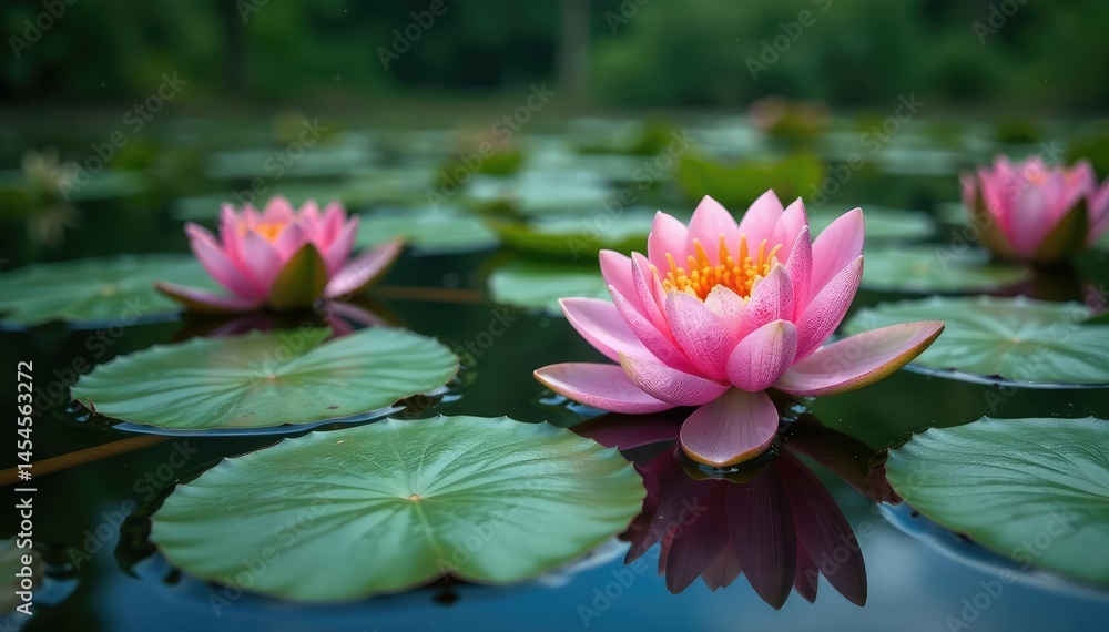 Water lilies forming a natural floral pattern on a still lake, green, photo Water lilies forming a natural floral pattern on a still lake, green, photo