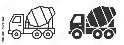 Vector illustration of cement truck icon in black styles.