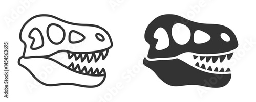 Dinosaur skull vector icon in black and outline versions.