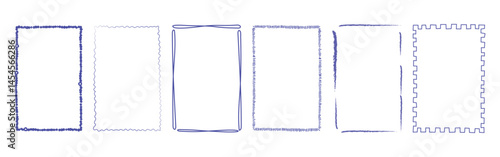 Hand drawn stamp-style frame collection for invitations and greeting cards. Coastal Mediterranean-inspired borders for wedding, birthday, and picnic events for social media posts and decorative templ