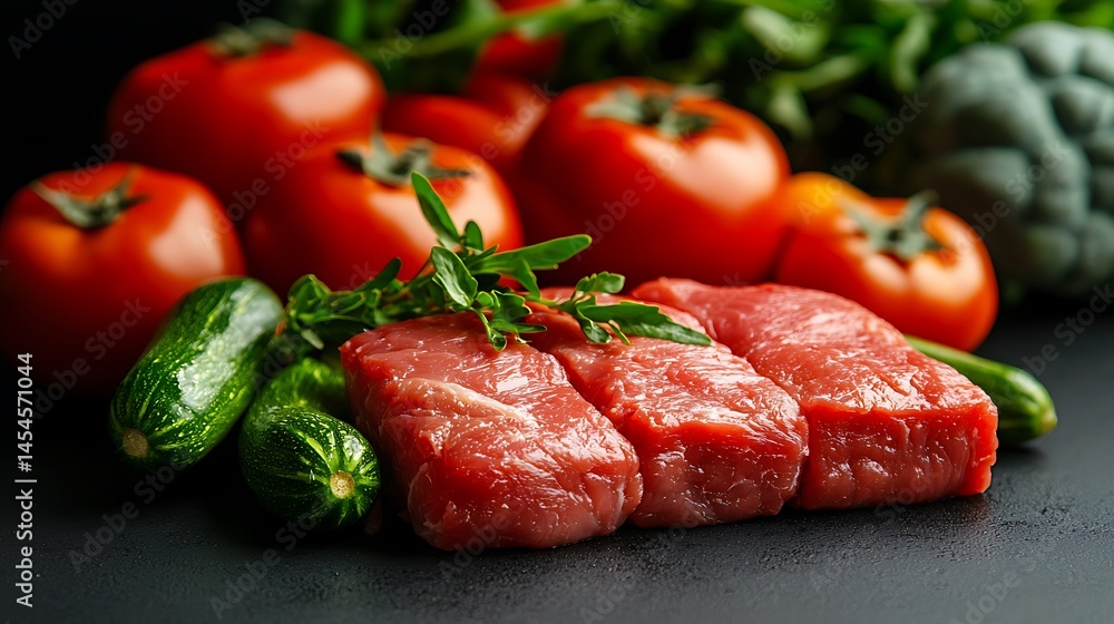 Raw Beef Steaks with Fresh Tomatoes and Cucumbers Raw Beef Steaks with Fresh Tomatoes and Cucumbers