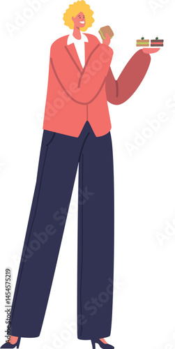 Woman eating sweet cupcakes vector illustration