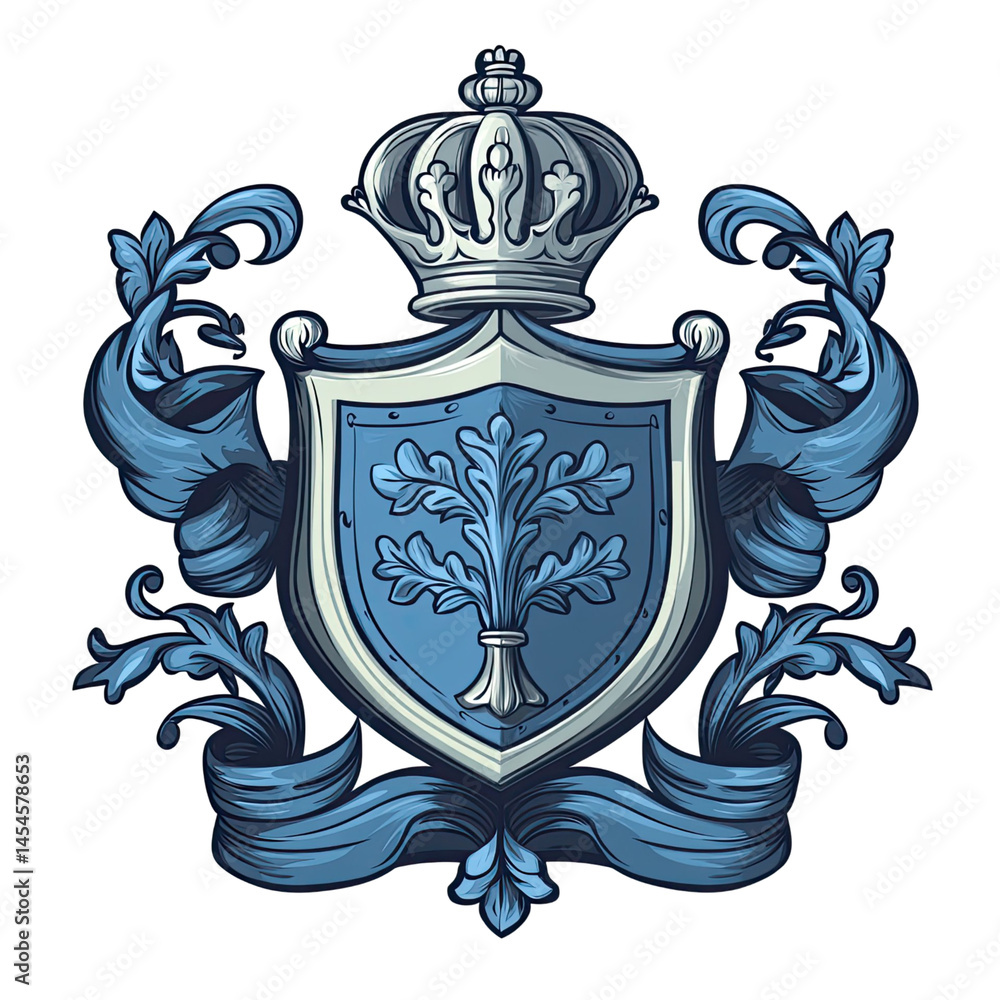 custom made wallpaper toronto digitalIllustrative heraldic emblem featuring a detailed coat of arms with a crown and ribbon in shades of blue on transparent background