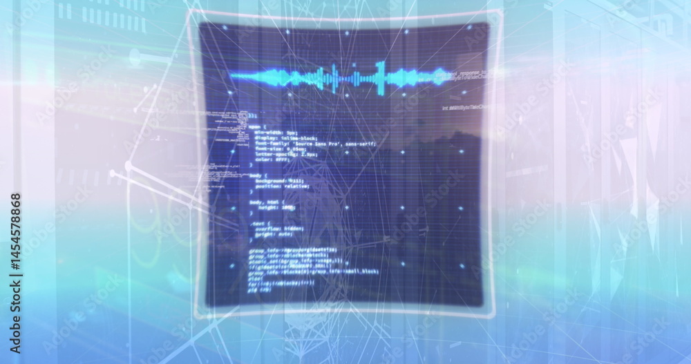 Obraz premium Image of networks and data processing over sunset and computer servers