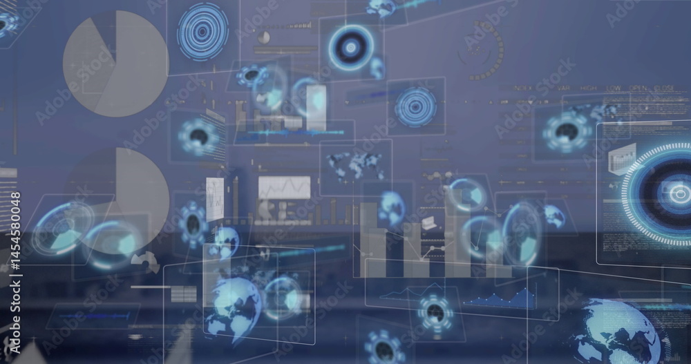 Image of data processing over globes Image of data processing over globes
