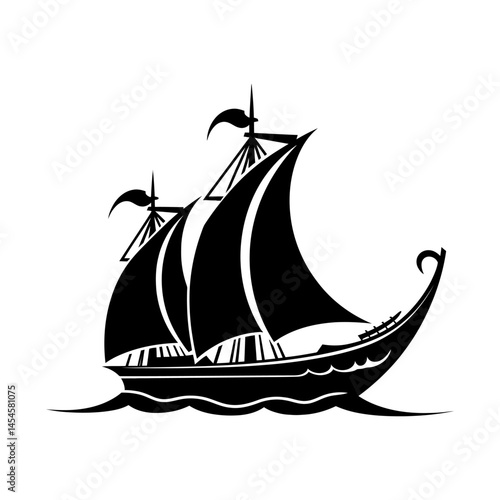 Viking Ship Silhouette with Dragon Head