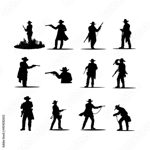 Wild West Gunfight Silhouette set clipart