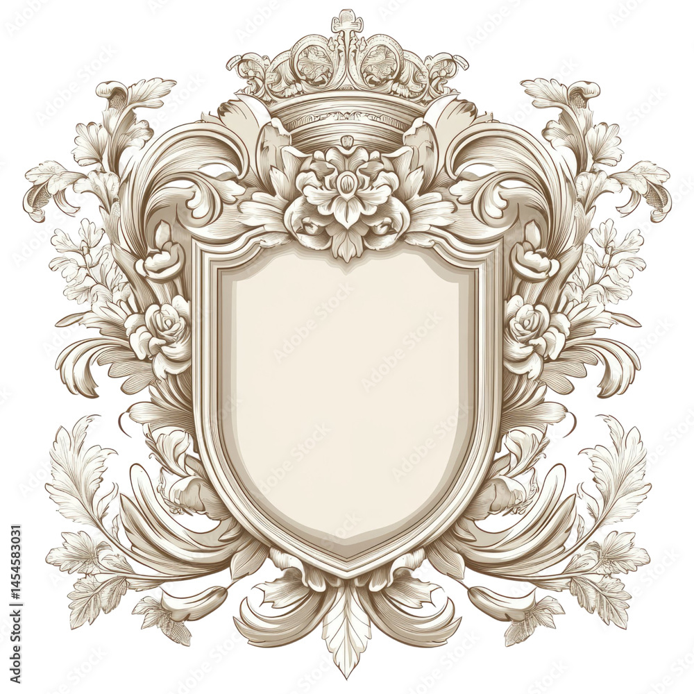 custom made wallpaper toronto digitalOrnate Cream Emblem With Floral And Foliage Details On Transparent Background
