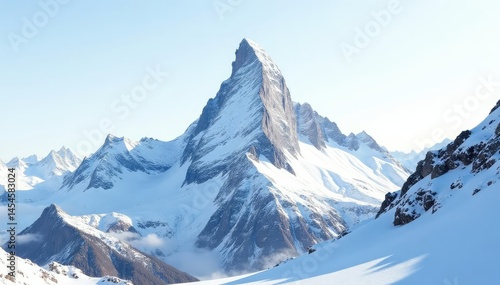 Wallpaper Mural Snow-covered mountain peak against a clear white sky, sky, nature, scenic Torontodigital.ca