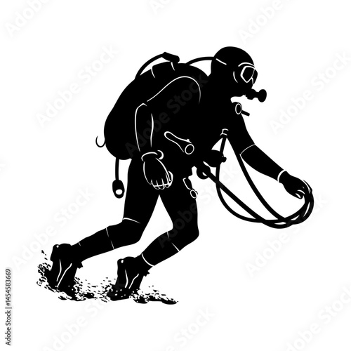 A scuba diver exploring of black silhouette