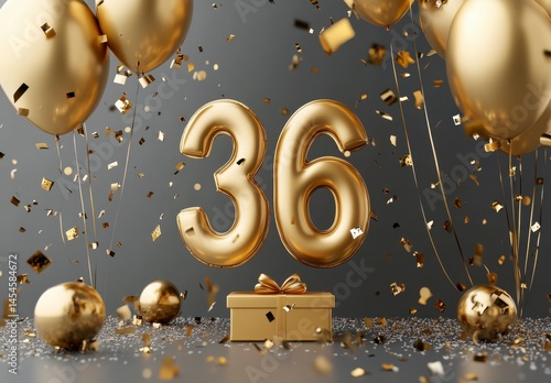 Golden Balloons and Confetti Celebration for 36th Birthday Party