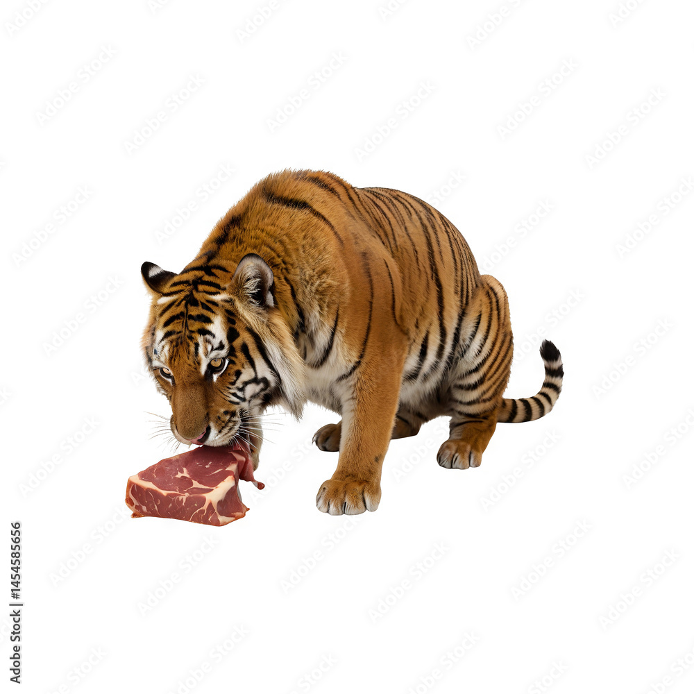 Obraz premium Tiger is eating raw meat generative AI