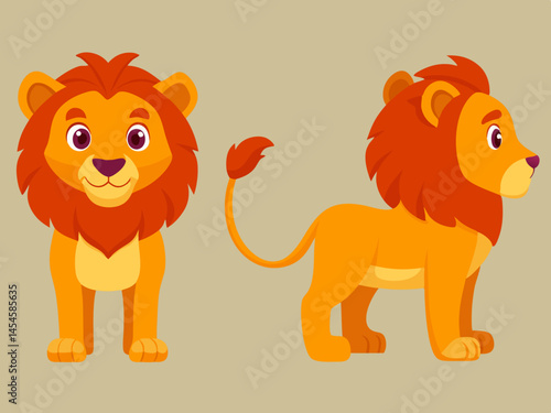 Wallpaper Mural Cute Cartoon Lion Cub in Two Poses Front and Side View Torontodigital.ca