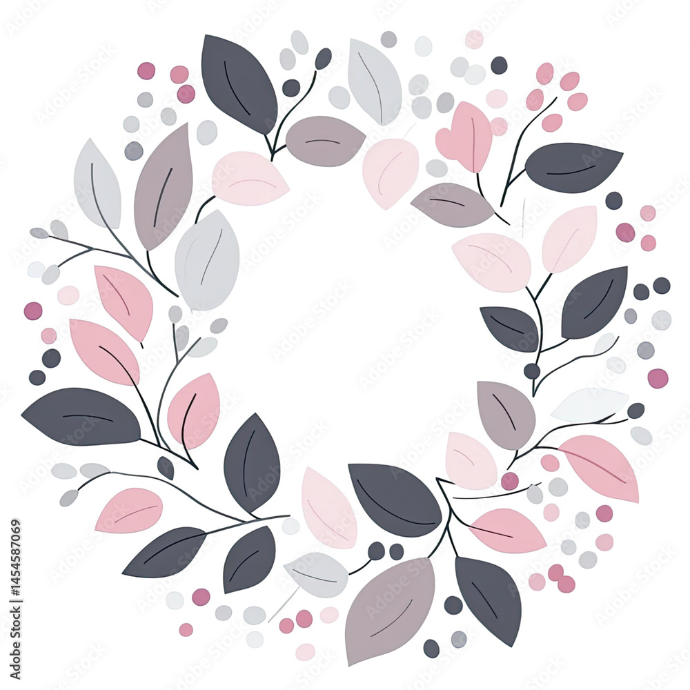 custom made wallpaper toronto digitalCircular floral wreath with pastel pink gray and white leaves and berries against a transparent backdrop