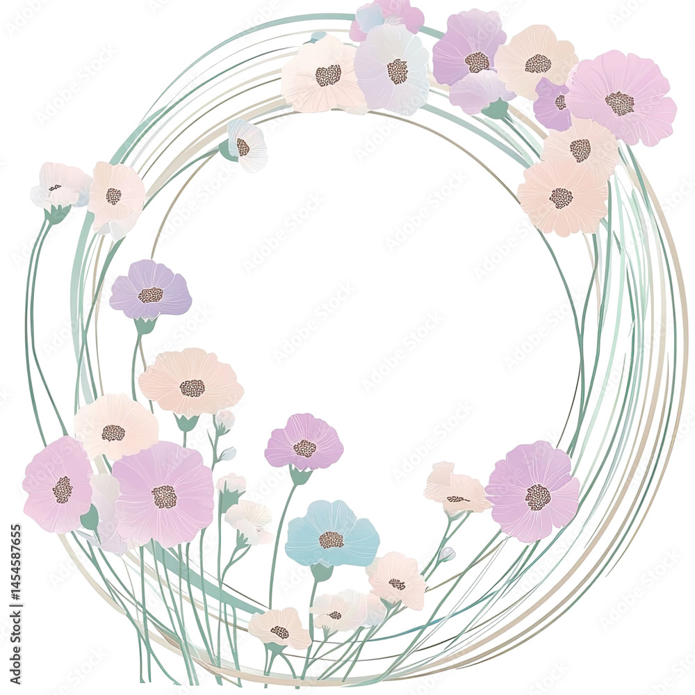 custom made wallpaper toronto digitalElegant floral wreath design with pastel-colored blossoms and delicate linear elements against a transparent background perfect for design use.