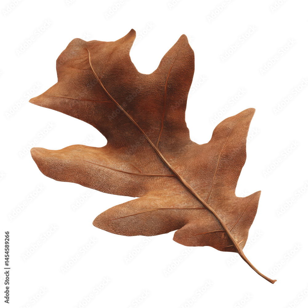 Fototapeta premium Single Dried Brown Oak Leaf Isolated on Green