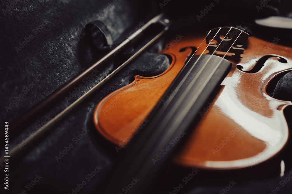Fototapeta premium Violin with bow in a case