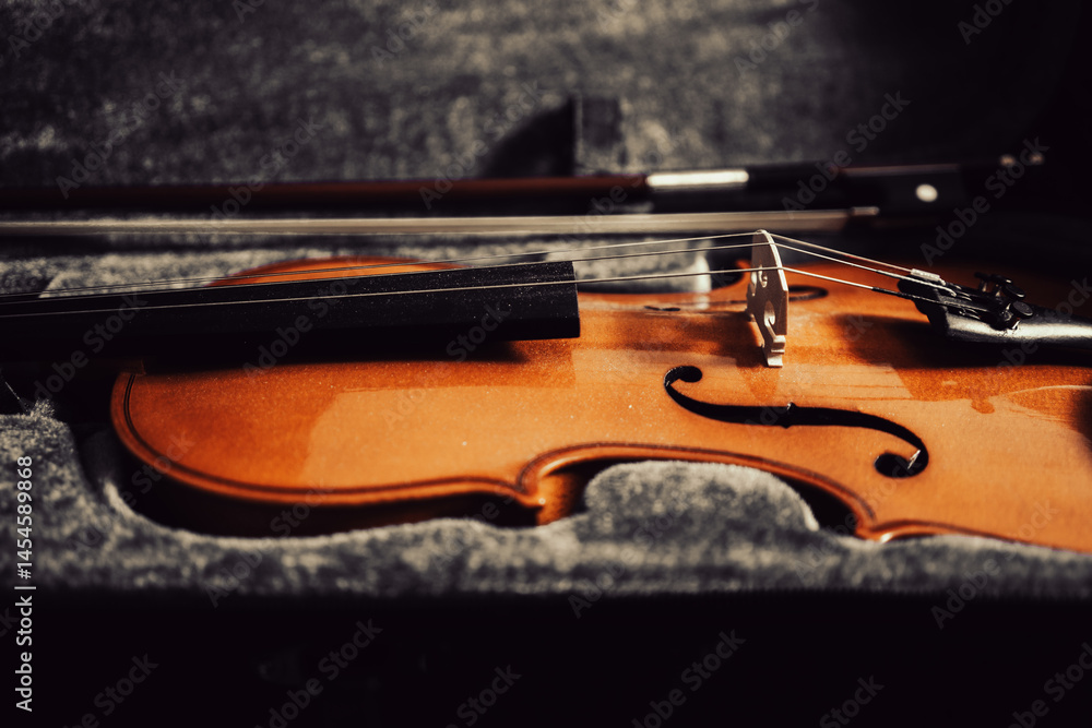Fototapeta premium Violin with bow in a case