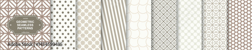 Set of neutral seamless geometric patterns - beige symmetric tile textures. Vector decorative simple backgrounds. Delicate textile repeatable prints