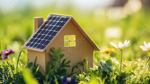 Miniature Solar Home Nestled in Lush Greenery Symbolizing Sustainable Living