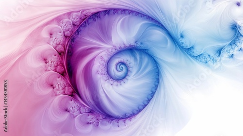 Abstract fractal spiral in soft hues of blue, purple, and pink color gradients