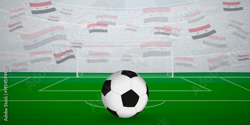 Syrian Football Arena Full of Fans with National Flags, Sports Event Illustration.
