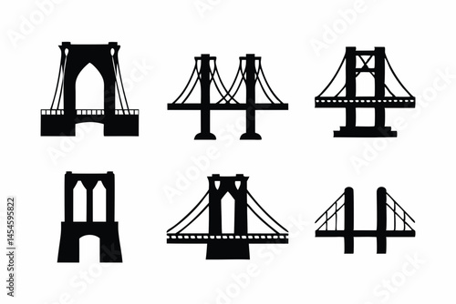 set of Brooklyn Bridge icon silhouette vector illustration