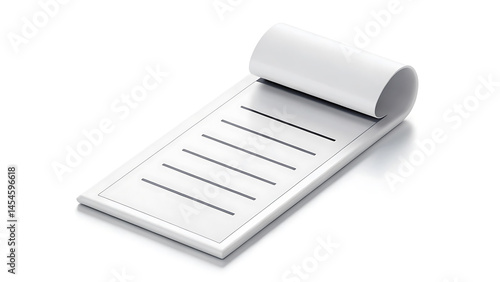 3D Render of a Blank White Receipt Notepad Icon Perfect for Business, Finance, and Accounting Designs