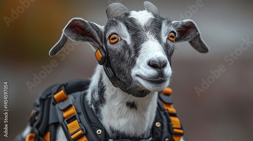 Goat wearing a harness