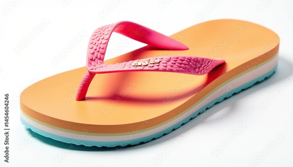 Close-up of a flip-flop, isolated on a stark white backdrop , bright, closeup, style Close-up of a flip-flop, isolated on a stark white backdrop , bright, closeup, style